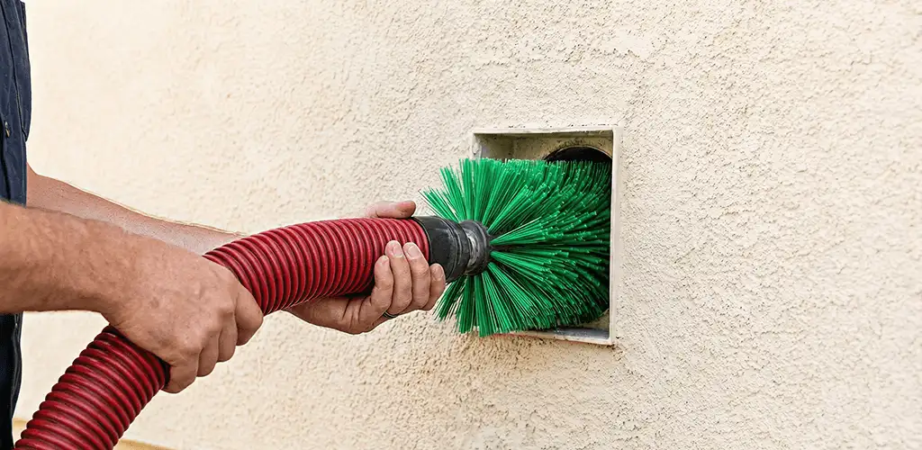 Air duct cleaning brush removing debris from a vent opening in El Paso, TX