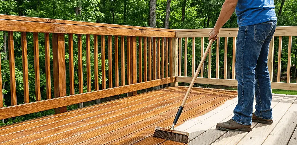 Deck staining and sealing application on a wood deck in El Paso, TX