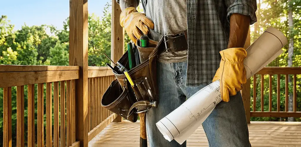 Professional handyman with tool belt ready for home repairs in El Paso, TX